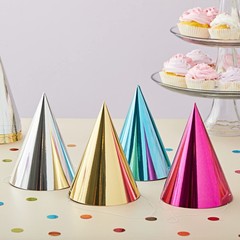 50 Pack Metallic Party Hats Cone Set Blue Green Gold Silver Pink Kids Adults