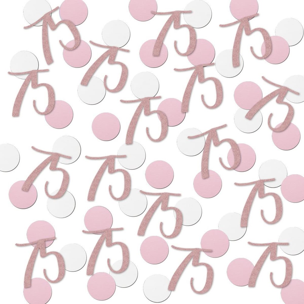 Rose Gold 75 Confetti 200PCS Glitter Number for Birthday Anniversary Decor