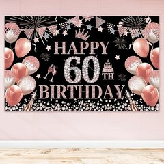 60th Rose Gold Birthday Party Background – Happy Birthday Rose Gold Balloons