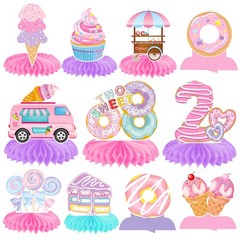 Two Sweet Donut Ice Cream Theme 2nd Birthday Honeycomb Centerpieces 12 Pcs