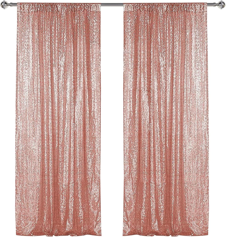 Rose Gold Sequin Backdrop Curtain 2 Panels 2FTx8FT Glitter Rose Gold Background