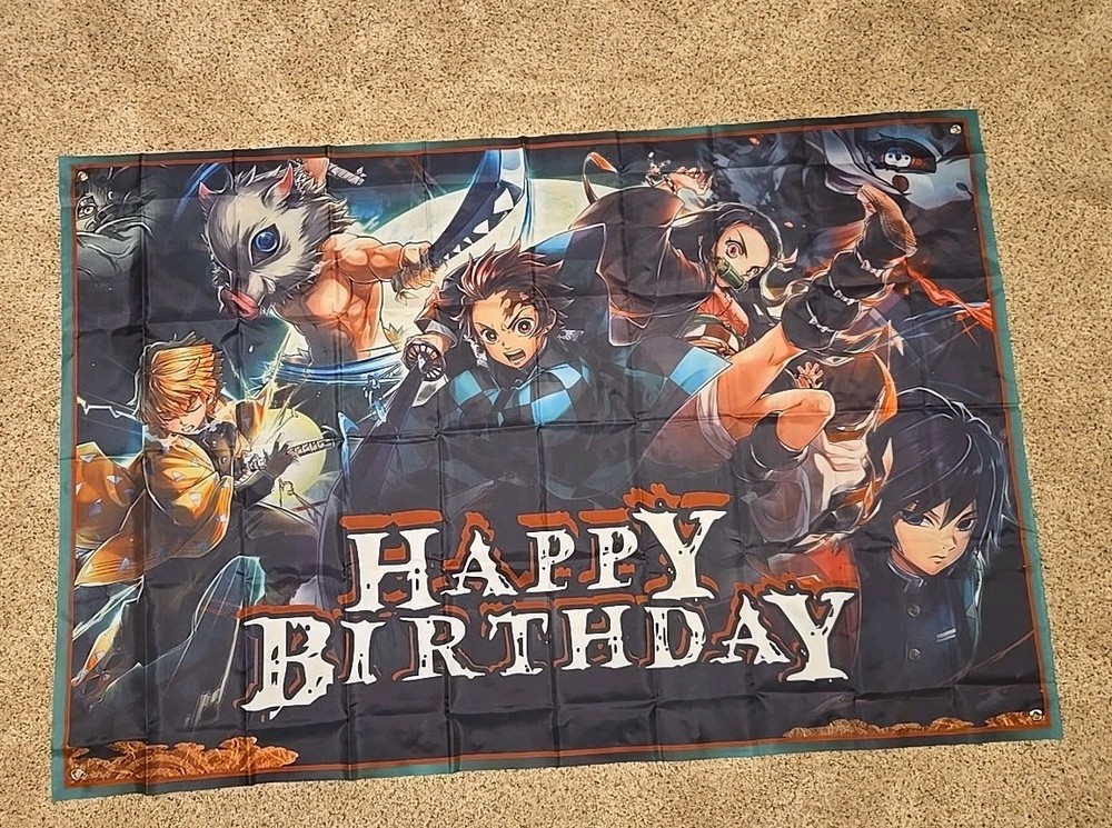 1Pcs Demon Slayer Backdrop Birthday Party Background Hanging Banner 3×5 Feet