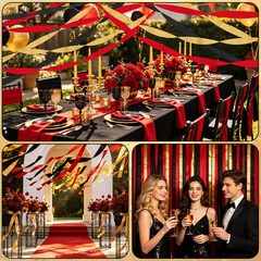 Casino Streamers Party Decorations, 8 Rolls Red Black Gold Crepe Paper Stream…