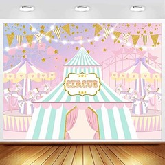 Pink Circus Backdrop for Girl Pastel Carnival Carousel Birthday Party 7x5ft