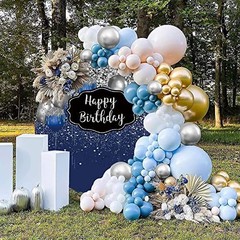 Royal Blue Happy Birthday Round Backdrop Cover Silver Bokeh Sequin Spots