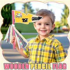 23 Pcs Pencil Style First & Last Day of School Wood Flag Kit with Ribbons and Re
