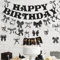 Black Bow Party Decorations – 13PCS Gothic Decorations, Skull Skeleton Goth P…