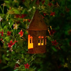 Rustic Metal Castle Candle Holder Hanging with Compact Size for Table and Shelf