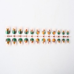 French Tip Press on Nails Square False Nails with Maple Leaf Artificial Nail