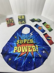 NEW 3 Super Hero/Power Birthday Party Favors w/ Cape, Mask, Belt Green Blue Red