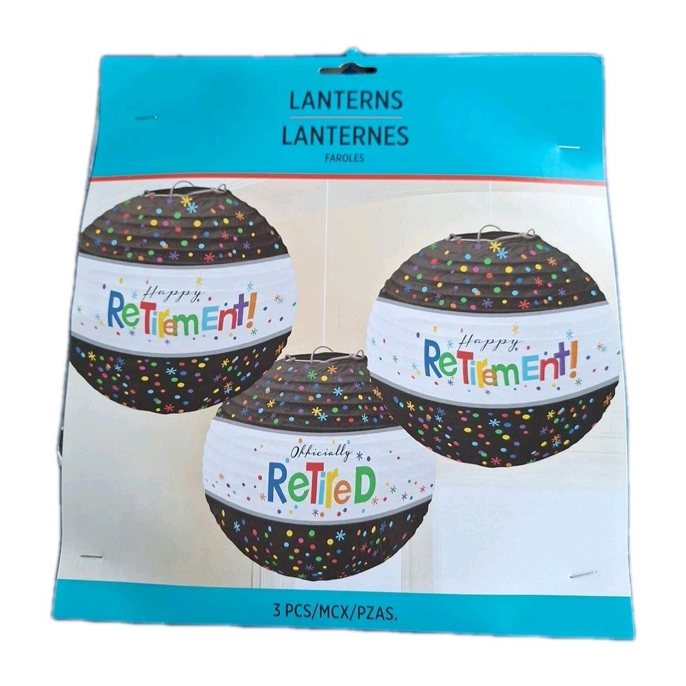 RETIREMENT PAPER LANTERNS (3) ~ Adult Party Supplies Hanging Decoration (B84)