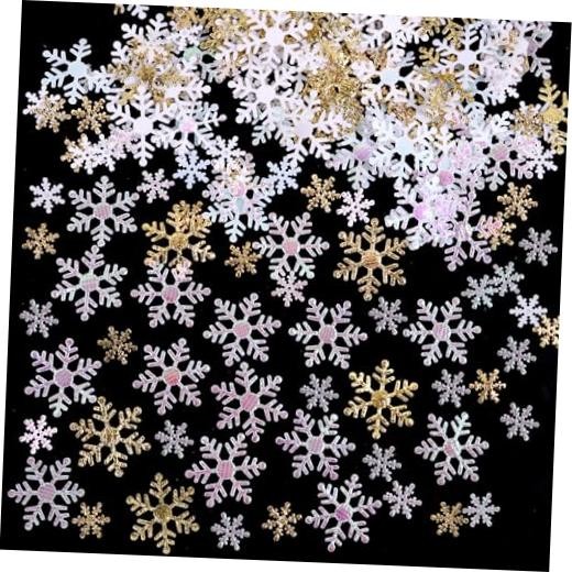 1600pcs Christmas Snowflakes Confetti, Golden Glitter Snowflakes Scatter
