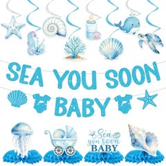 Under The Sea Party Decorations – 14 Pcs Sea You Soon Baby Shower Banner Hang…