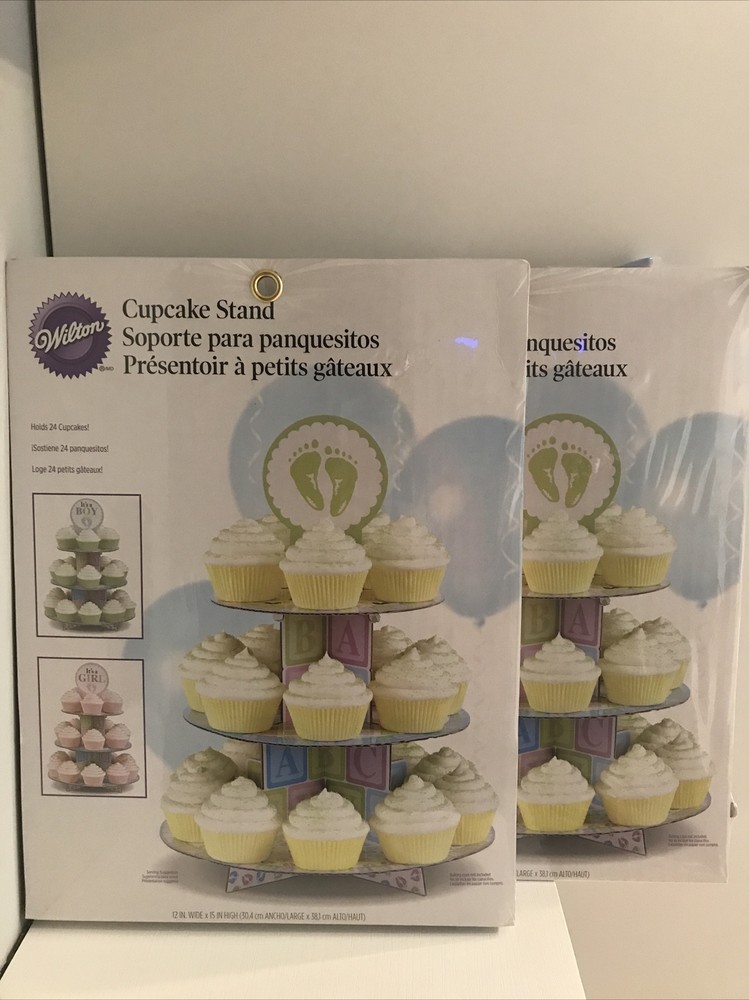 NEW 2 PACK- Wilton Baby Shower Cupcake Stand for Boy or Girl Holds 48 Cupcakes