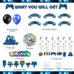 Blue Gamer Birthday Party Decorations – 218pcs for Boys, Gaming Theme, Party Sup