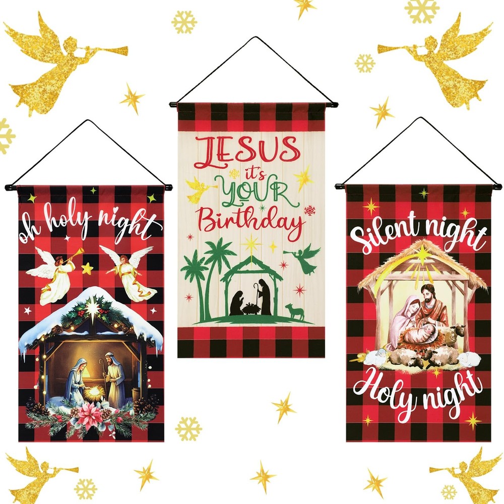 3 Pcs Nativity Christmas Door Sign Flag Christmas Holy Night Door Banner Jesu…
