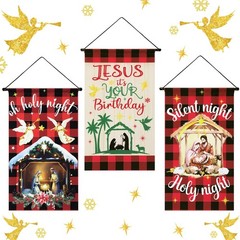 3 Pcs Nativity Christmas Door Sign Flag Christmas Holy Night Door Banner Jesu…