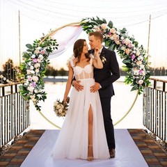 Round Backdrop Stand Circle Arch, 6.5ft Golden Metal Balloon Arch Kit for Par…