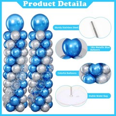 Navy Blue and Silver Balloon Column Stand Kit Set of 2 for Floor, Blue and Si…