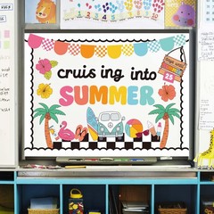 78Pcs Retro Summer Beach Bulletin Board Decor Set Groovy Hawaii Beach Paper C…