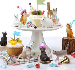 18 Pcs Cat Birthday Party Decorations Mini Birthday Hat Animal Figure Model Cake
