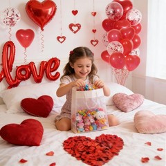 Valentines Day Decorations with Red Heart Balloons and Love Balloon, Fake Ros…