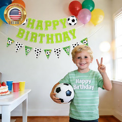 Pre-Strung Soccer Happy Birthday Banner Soccer Theme Birthday Party Banner Sport