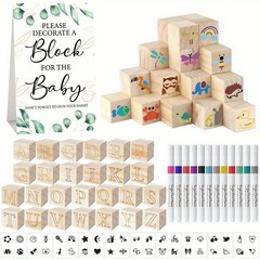 Creative Baby Shower ABC Block Decoration Kit DIY Wooden Letters with Fabric Pen