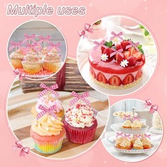 30-Pack Bow Cupcake Toppers, Ribbon Bow Cake Toppers Plaid Bowknot Cupcake Pi…