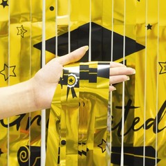 2 Pack Black Gold Graduation Tinsel Foil Fringe Curtain Backdrop 3.3×6.6 FT