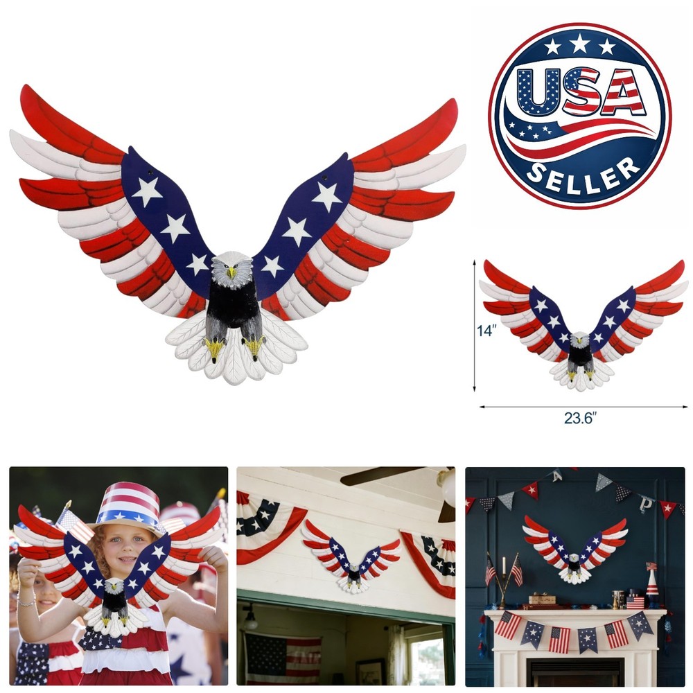 Rust-Proof Eagle Wall Decor with American Flag – Perfect for Indoor & Outdoor