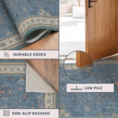 Boho 2×5 Kitchen Rugs Non Slip – Washable Blue 2′ x 5′ (Runner), Dusty