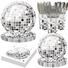 140PCS Disco Ball Party Decorations – Black Silver Plates & Napkins Set for 20 G