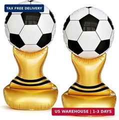 2PCS Giant Soccer Trophy Balloons, Self Standing Foil Balloons for Soccer Birthd