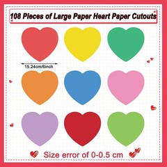 108 PCS 6 Inch Colorful Double Sided Heart Paper Cutouts 9 Colors Decor