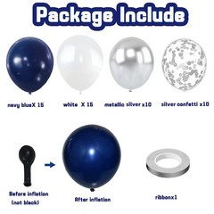 Navy Blue Silver Balloons Kit,50pcs 12inch Royal 12inch, White Sliver