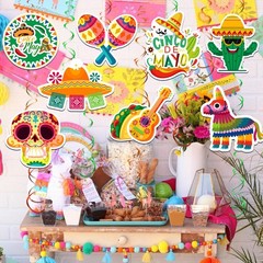36 PCS Cinco De Mayo Mexican Fiesta Party Decorations Hanging Swirl Cardboard