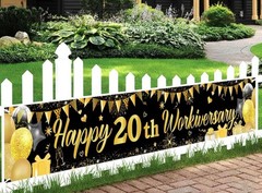 Happy 20th Workiversary 20 Years Large Banner Work Anniversary & gold balloons