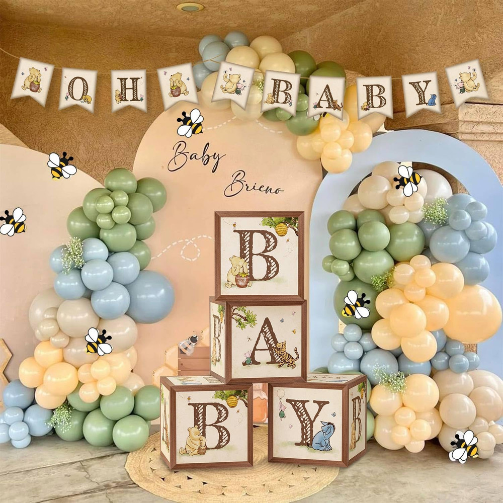 125Pcs Classic Winnie Bear Baby Shower Decorations Baby Boxes Balloons Banner…