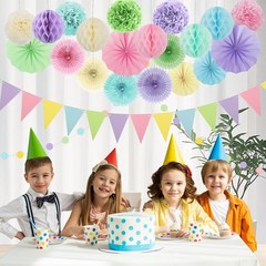 Pastel Party Decorations, 24Pcs Classroom Baby Shower Decor with Hanging Fans…
