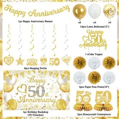 50th Anniversary Decorations – Cheers to 50 Years Party Supplies, Gold Glitter B