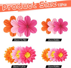 89 PCS Pink and Orange Party Decorations Paper Fans Party Decorations Set with B