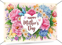 Mother’s Day Backdrop Banner Flowers Happy Mothers Day Decorations Banner I Love