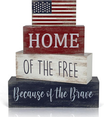 4Th of July Decorations, 4 Sets Patriotic Wooden Block Table Centerpieces, Red W