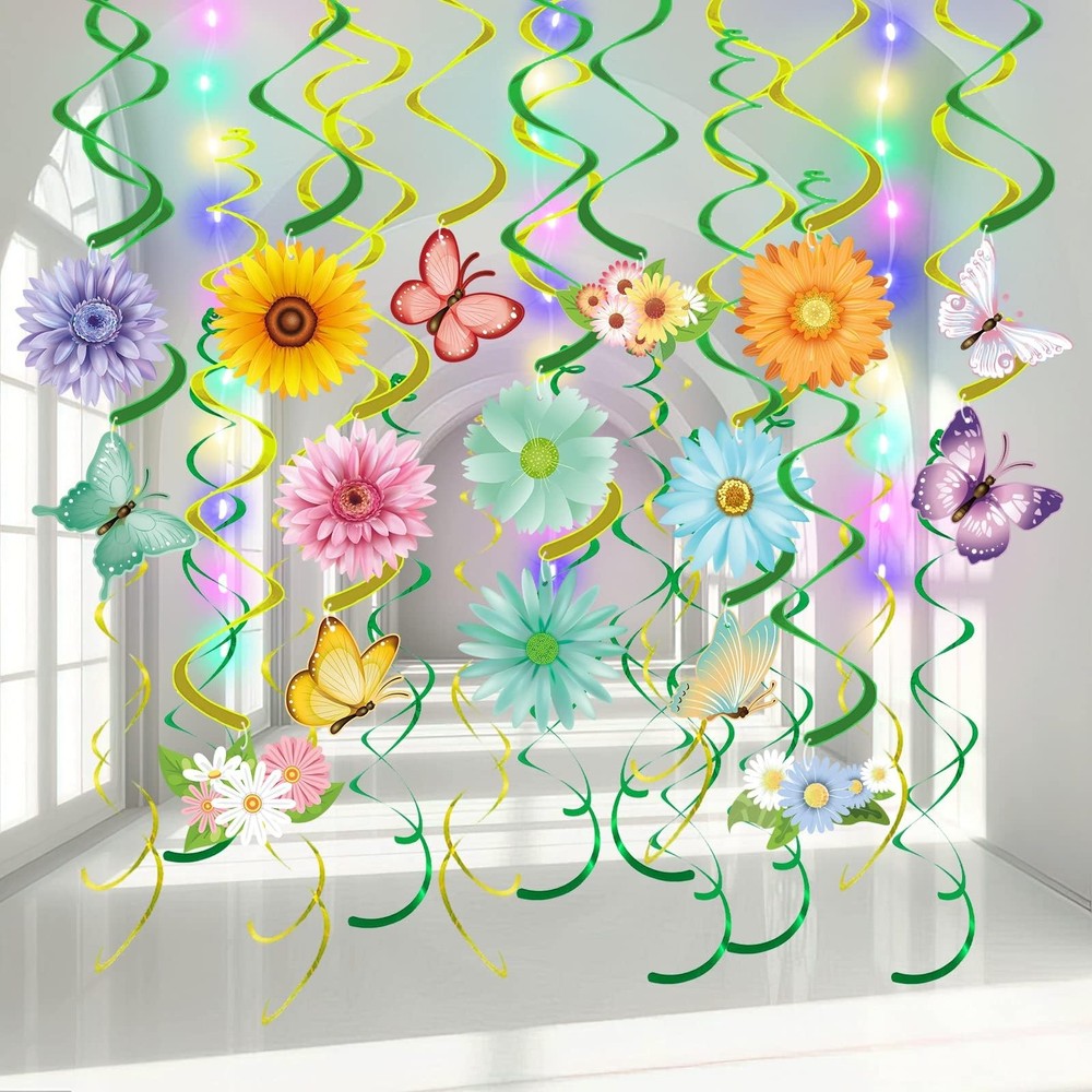 33pcs Spring Hanging Decorations for Home – Flower Butterfly Hanging Swirls