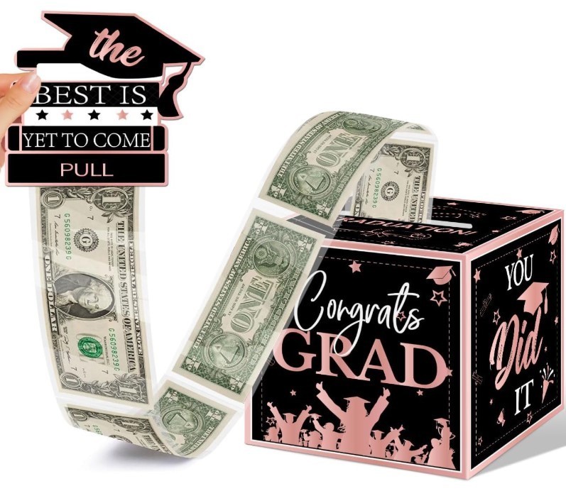 2026 Graduation Party Decorations Pink and Black Graduation Money Box for Cash P