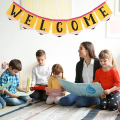 Back to School Pencil Banner Pre-Assembled Welcome Garland Yellow Hanging Banner