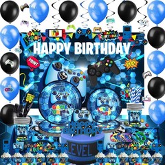 Blue Gamer Birthday Party Decorations – 218pcs for Boys, Gaming Theme, Party Sup