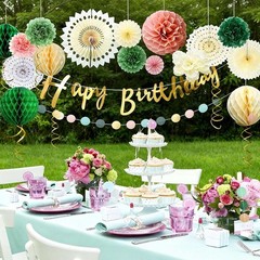 Olive Green Cream White Birthday Party Kits for Wall Decor, 17 Pcs