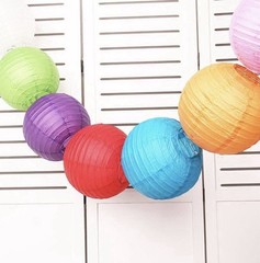 9pcs 10″ Round Hanging Paper Lanterns Pink, Yellow & Purple – A0012